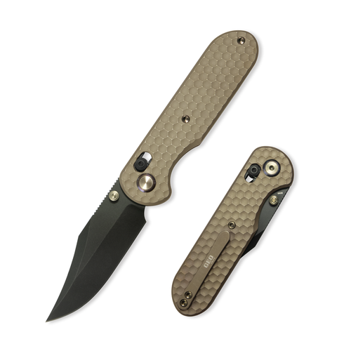 GEO Knife Ethereal Cutter Blackwash M390 Blade Stonewash Bronze Ti Handle Axis lock