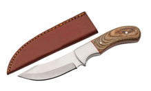 Rugged Wood Hunter Fixed Knife 3.5in Stainless Steel Blade W/Sheath
