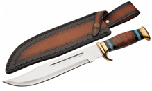 16in Monster Bowie Fixed Knife Stacked Leather Handle 10in SS Blade W/Sheath