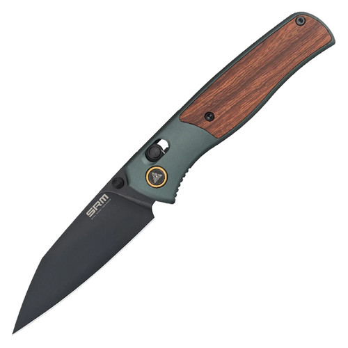 SRM Medal 259L-AG Green – Rosewood 3.18in Plain Black Reverse Tanto 1