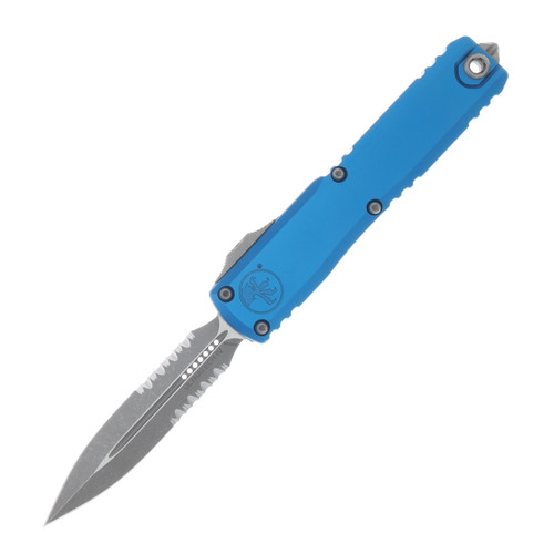 Microtech Ultratech GEN IV OTF Auto D/E Apocalyptic PS Blade Blue Handle AUMT1122411APBL