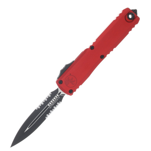 Microtech Ultratech GEN IV OTF Auto D/E Black Part Serrate Blade Red Handle AUMT112242RD
