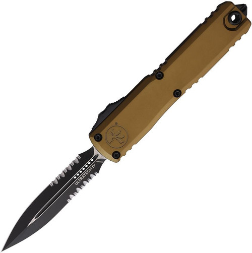 Microtech Ultratech GEN IV OTF Auto D/E Black Part Serrate Tan Aluminum Handle