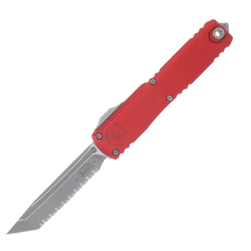 Microtech Ultratech GEN IV OTF Auto T/E Apocalyptic Full Serrate Blade Red Handle AUMT1123412APRD