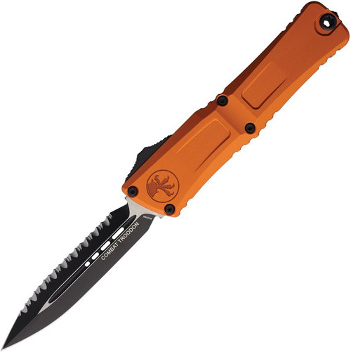 Microtech Combat Troodon GEN III OTF Auto D/E Black Full Serrate Blade Orange Handle