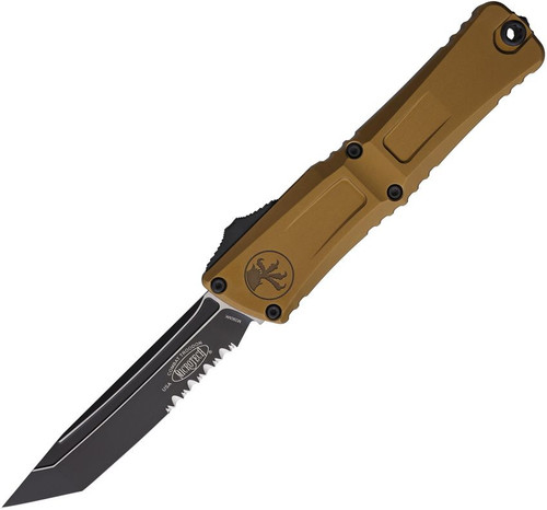 Microtech Combat Troodon GEN III OTF Auto T/E Black Part Serrate Blade Tan Handle
