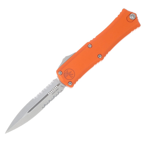 Microtech Mini Hera II OTF Auto Stonewash Partially Serrated M390MK D/E Orange AUMT1702M11OR