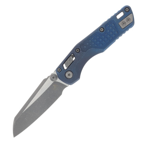 Marfione MSI Mini Crossbar Lock Folding Knife Apocalyptic M390MK/Frag Antique Titanium with Blue Titanium Hardware MT210M10APFRMS2