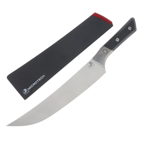 Microtech 10in Butcher Knife Stonewash Standard Titanium Bolster Black G-10 MT3800B10BK