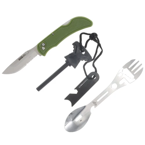 Outdoor Edge Affinity Green 3in PS Satin Drop Point – Spork – Ferro Rod OEP25RX30SF-2C