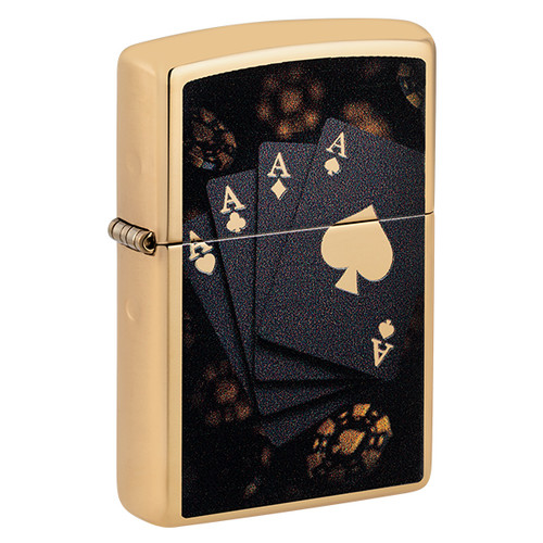 Zippo 4 Aces Poker Design High Polish Brass ZP47141