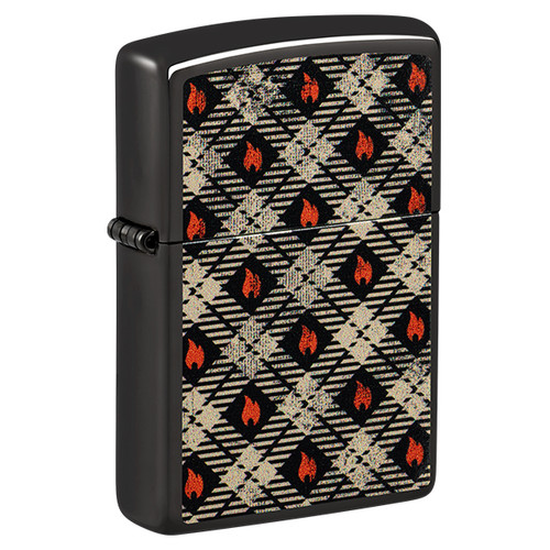 Zippo Plaid Pattern Flame Design High Polish Black ZP46944
