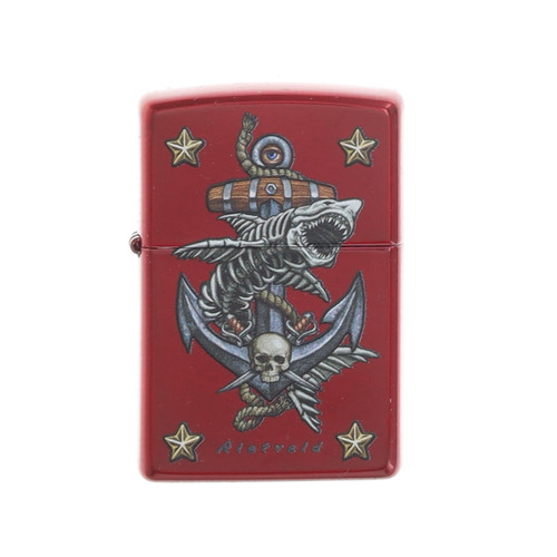 Zippo Rick Rietveld Shark & Skull Design Candy Apple Red ZP47109