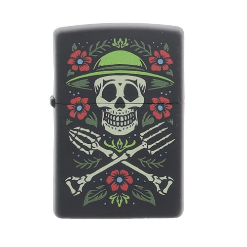Zippo Skull w Gardener Hat Design Black Matte ZP47152