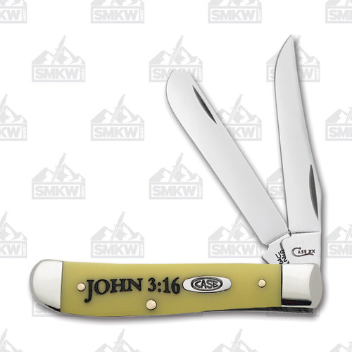 Case XX John 3:16 Yellow Smooth Bone Mini Trapper Folding Knife CA8850