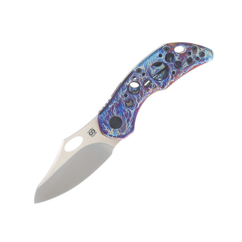 Olamic Busker Semper Folding Knife Satin M390/Original Entropic with Acid Rain Cutouts and Aphotic Clip 7085