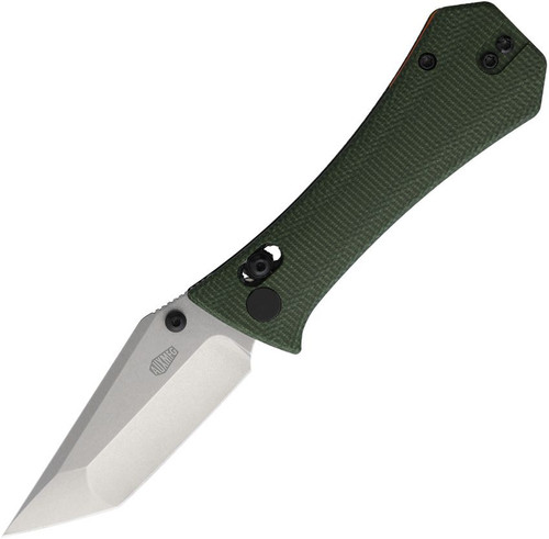Auxiliary Manufacturing Coffin Tanto Framelock Folding Knife Stonewash M390/Green Micarta AUX-005GRN