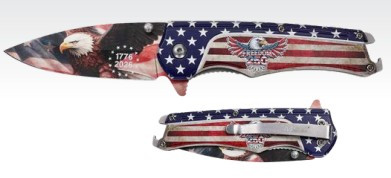 Mtech USA 250th Ann. Spring Assisted Linerlock Folder Freedom 250 Flag Handle