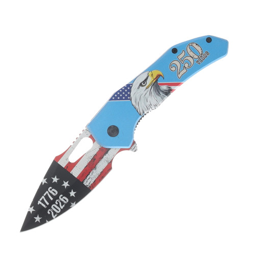Mtech USA 250 Ann Spring Assisted Linerlock Folder Eagle Light Blue Handle MT-A2066BL-250