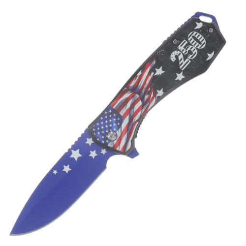 Mtech USA 250th Ann. Spring Assisted Linerlock Folder Blue Stars Blade/Flag Handle MT-A2068F-250