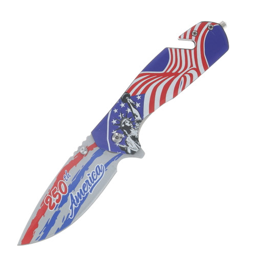 Mtech USA 250th Ann. Spring Assisted Linerlock Folder America Flag and Statue Handle MT-A2070F-250