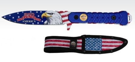 Mtech USA 250 Ann. Fixed Blade Blue Handle America Eagle Blade Nylon Sheath MT-FIX011BL-250