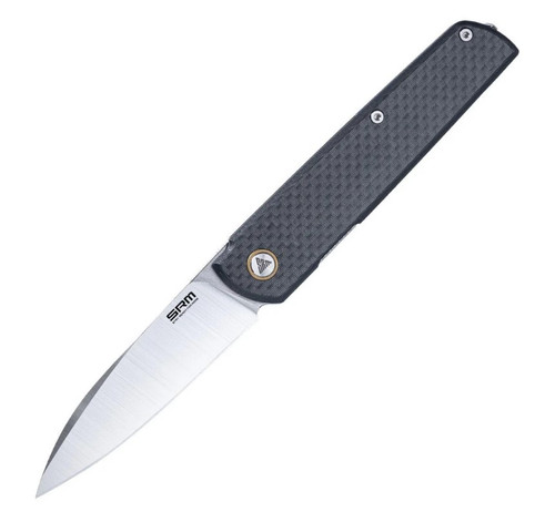 SRM Qrick Linerlock Folding Knife Brushed Satin 14C28N/Black G-10 and Carbon Fiber SRM-408L-KB