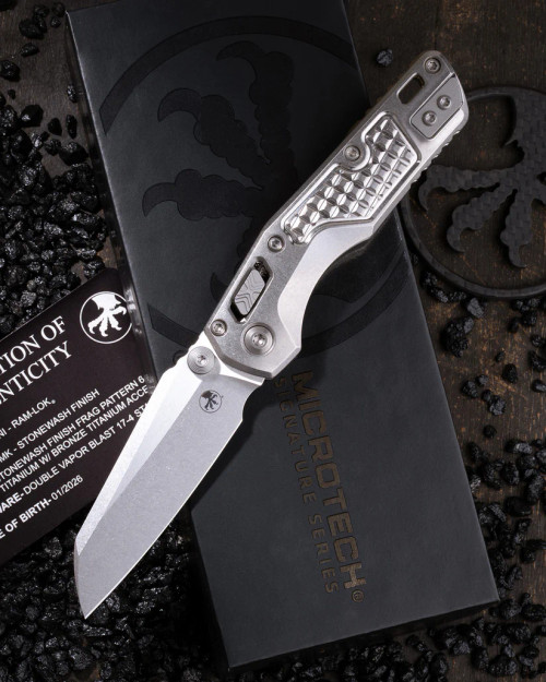 Microtech MSI-Ram-Lok Marfione Select Folder SW Finish- SW Finish Frag Pattern TI W/Bronze TI Accent Double Vapor Blast Stainless