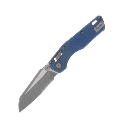 Microtech MSI Mini Ram-Lok Marfione Select Folder PS Apocalyptic Finish Antique Blue Anodized Slab Side TI W/ Blue TI Accent Apocalyptic Stainless
