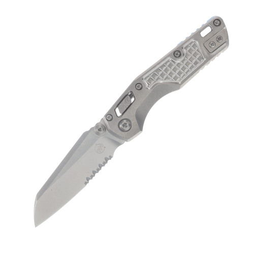 Microtech MSI Mini Ram-Lok Marfione Select Folder PS SW Finish- SW Finish Frag Pattern TI W/Blue TI Accent Double Vapor Blast Stainless MT210M11FRMS3