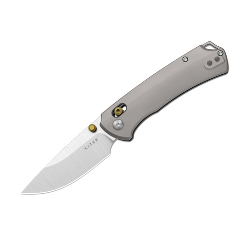 Kizer T1 CD  Folder Silver Titanium Handle 3.20in Satin M390 Drop Point Blade KI3490.2CDA1