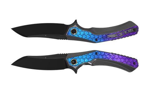 Kizer Draca Folder Black-Blue-Purple Aluminum and Crystallized Titanium Handle Black PVD S45VN Blade