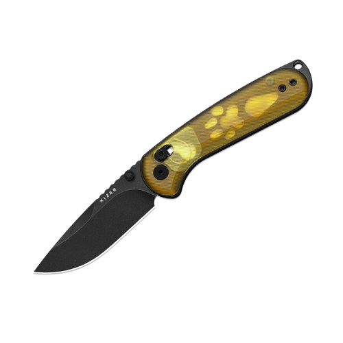 Kizer Buddy II Folding Knife Yellow PEI Handle Black PVD AEB-L Blade