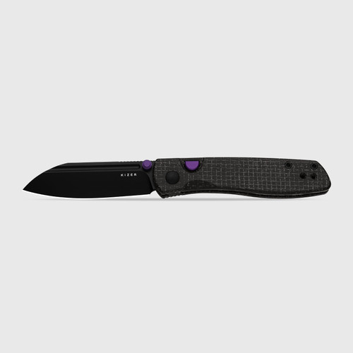 Kizer Renaissance Button Lock Folding Knife PVD N690/Black Micarta with Purple Accents V3698A1