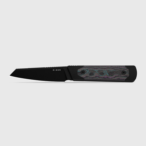 Kizer Hallow Fixed Knife Black Aluminum With Camo Carbon Jazzy Handle Black 10V Blade