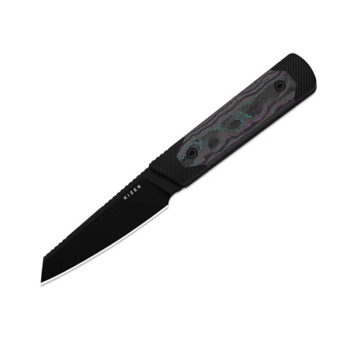 Kizer Hallow Fixed Knife Black Aluminum With Camo Carbon Jazzy Handle Black 10V Blade 1123A1