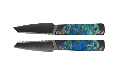 Kizer Hallow Fixed Knife Grey-Green-Blue Aluminum and Carbon Fiber Handle Gray PVD 10V Blade