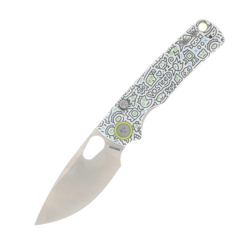 Vosteed Porcupine Thumb Hole Folder 14C28N Satin Blade White Doodle G10 Handle A2620