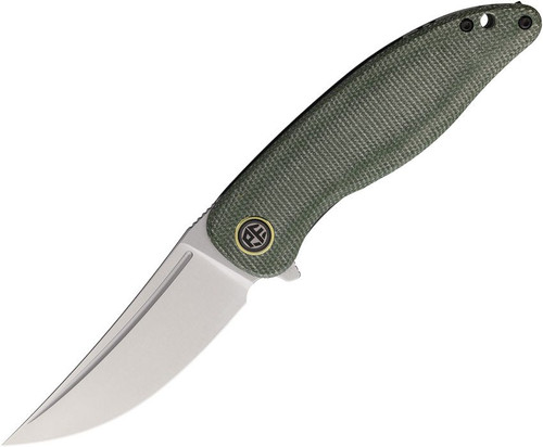 Petrified Fish Simum Linerlock Folder Green Canvas Micarta Handle Satin K110 Blade