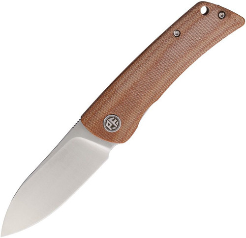 Petrified Fish Flavorist Linerlock Folder Satin K110 Spear Point Blade Brown Canvas Micarta Handle