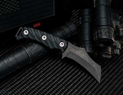Half Face Vulture Fixed Knife Black G10 Ti Allen Bolts Iron Grip Open Tang