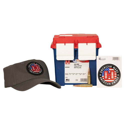 Hornady American Gunner America 250th Anniversary 308 Winchester Rifle Ammunition 250 Rounds Brass 155 Grain BTHP Match
