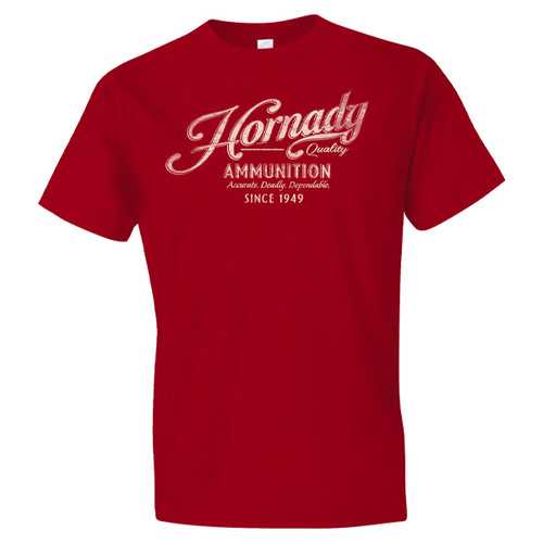 Hornady Vintage Script Tee Red Large - 4.3oz Combed Cotton Range Shirt