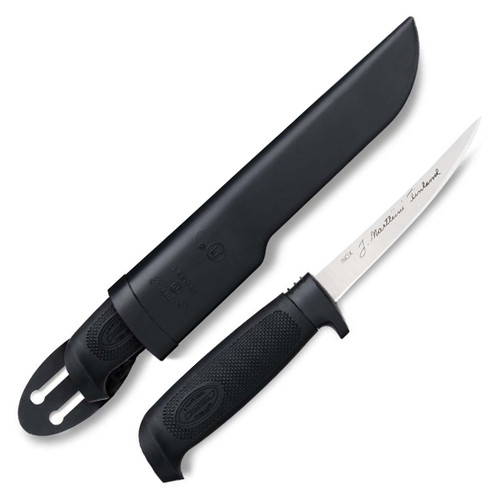 Marttiini Basic 7.88in Fillet Knife Black Textured Rubber Handle W/Sheath MN817010
