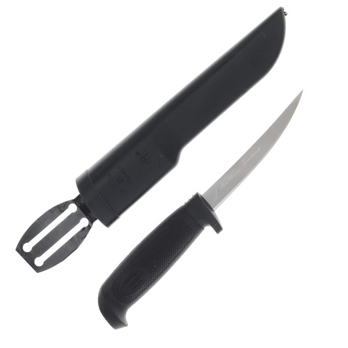 Marttiini Basic 7.88in Fillet Knife Black Textured Rubber Handle W/Sheath MN817010