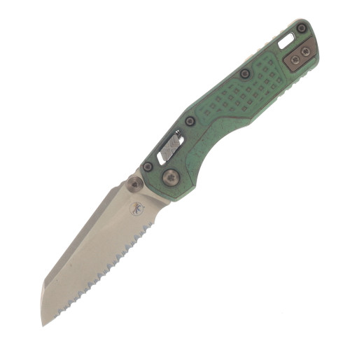 MICROTECH MSI MINI RAM-LOK FULL SERRATED MARFIONE SELECT BRONZED STONEWASH FINISH ANTIQUE GREEN ANODIZED FRAG PATTERN TITANIUM W/ BRONZE TITANIUM ACCENT STAINLESS  MT210M15FRMS2