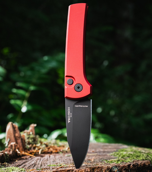 Pro Tech Auto Ramon Chavez Designed Scapegoat Compact Red Aluminum Handle Black DLC MagnaMax Blade AUPTRCS1103-RED
