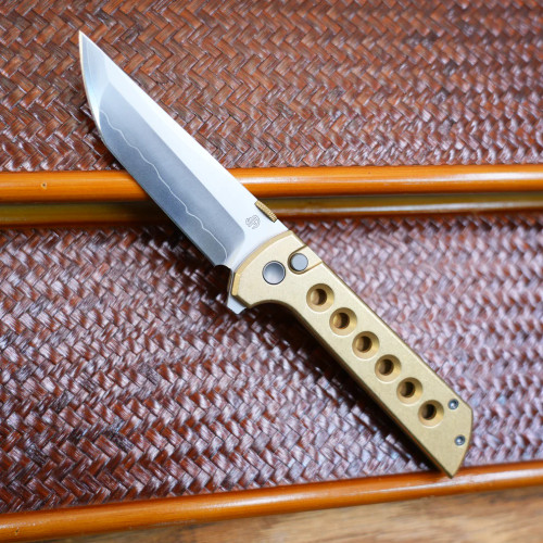 North Mountain Blade Chop 2 Button Lock Folder Aluminum Bronze W/Holes San Mai
