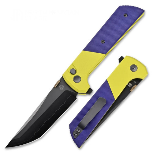 North Mountain Blade Chop 2 Button Lock Folder Purple-Yellow Cerakote Aluminum NMB2407PRGRD