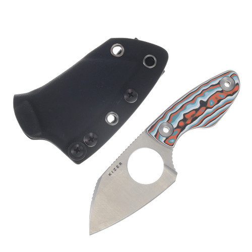 Kizer Nightjar Fixed Blade Knife Satin AUS-10/Multi Colored Vortex Pattern Micarta 1114A3
